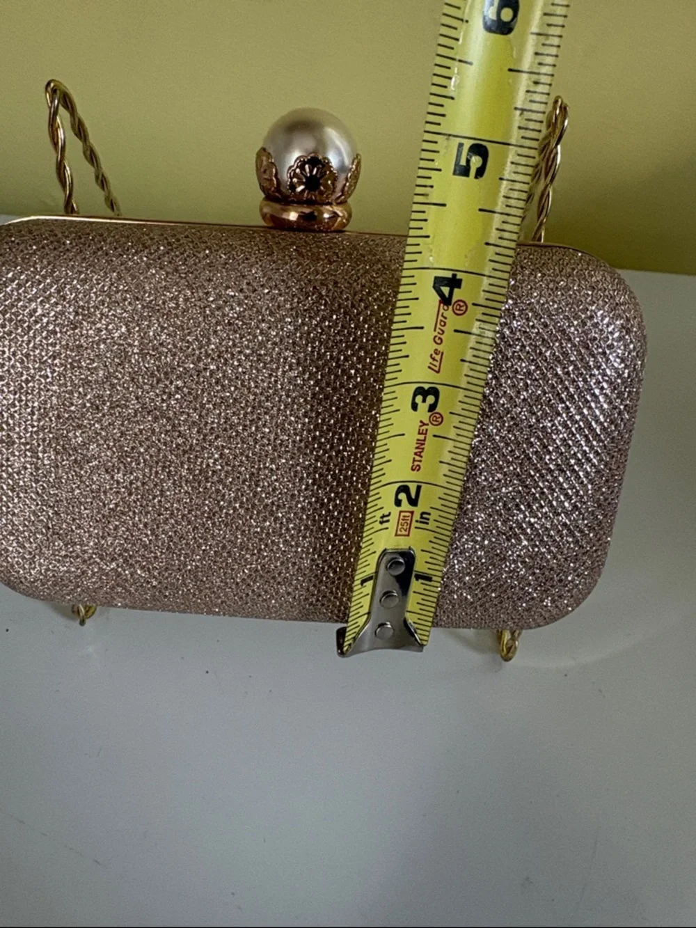 Unbranded Rose Gold Glitter Pearl-Clasp Evening Clutch/Crossbody